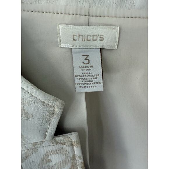 Chicos Jacket Womens Size 3 XL Animal Print Linen Moto Blazer Leopard Open Boho - Picture 3 of 8